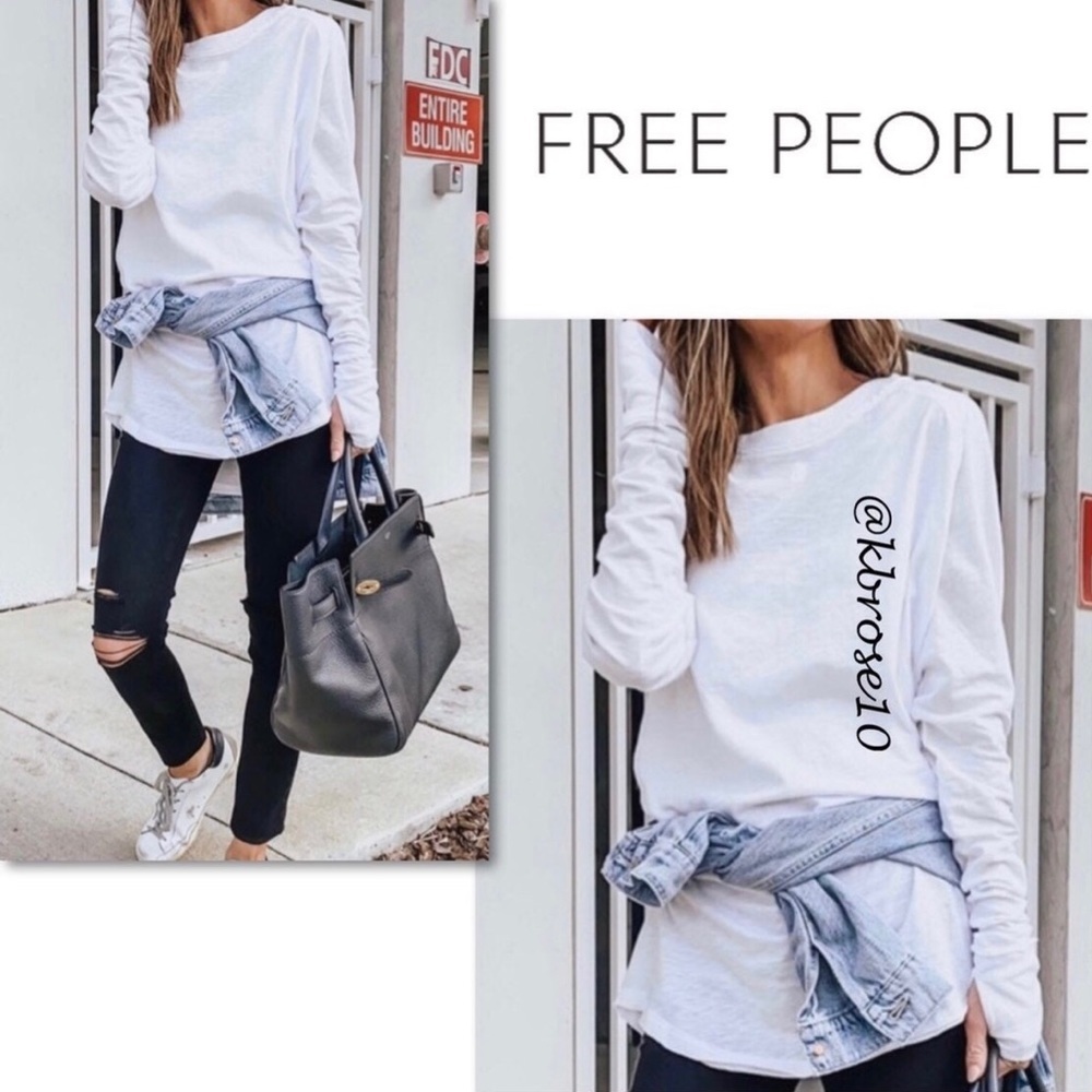 Free People We The Free Arden Tee Long Sleeve in Optic White New with Tags Small - Picture 2 of 14